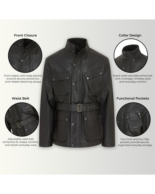 Infinity Leather Black Lamb Safari Parka Jacket for men
