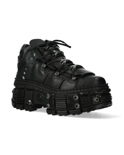 New Rock Black Goth Leather Ankle Boots-Wall106-S25