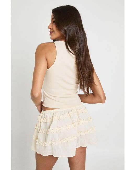 Boohoo Natural Cheesecloth Frill Detail Shirred Mini Shorts
