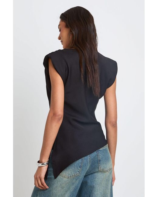 Boohoo Black Tall Gathered Shoulder Pad Asymmetric Blouse