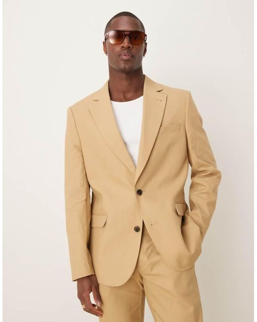 ASOS Natural Linen Blend Slim Suit Jacket for men