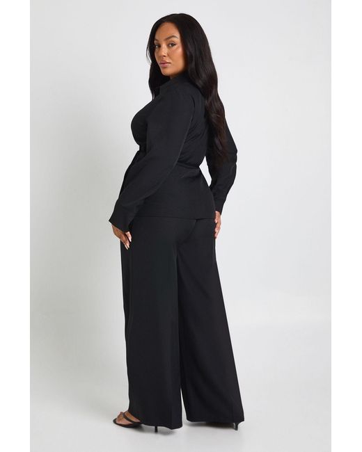 Boohoo Blue Plus Woven Pleated Wide Leg Trouser