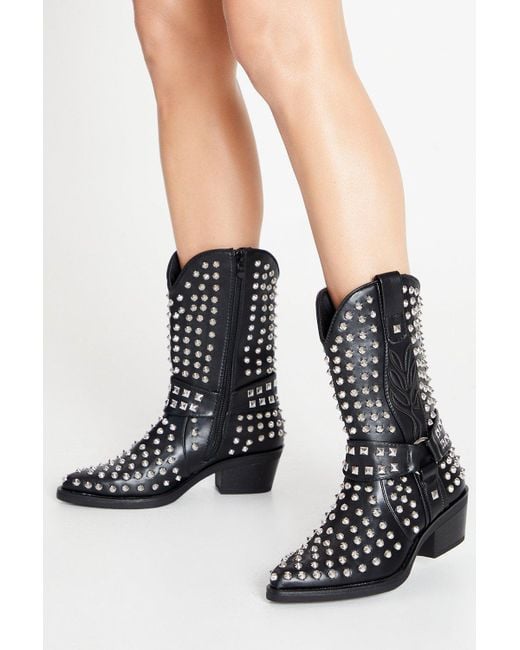 Faith Mackenzie Studded Western Cowboy Calf Boots in Black Lyst UK
