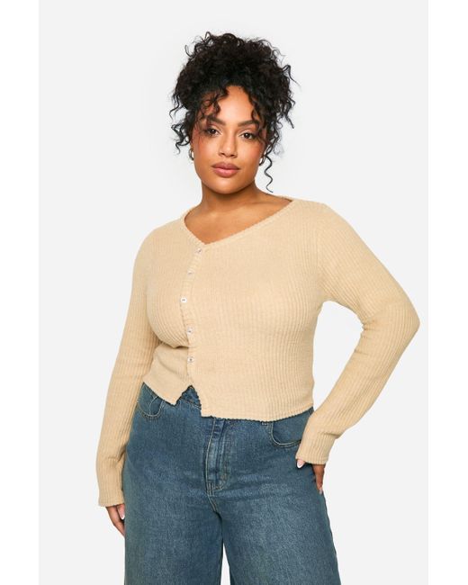 Boohoo Blue Plus Asymmetric Button Through Top
