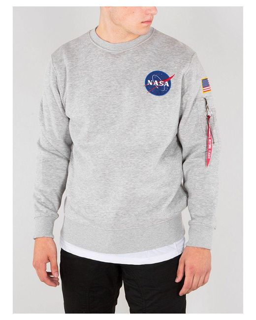 Alpha Industries Gray Space Shuttle Sweater Heather Cotton for men