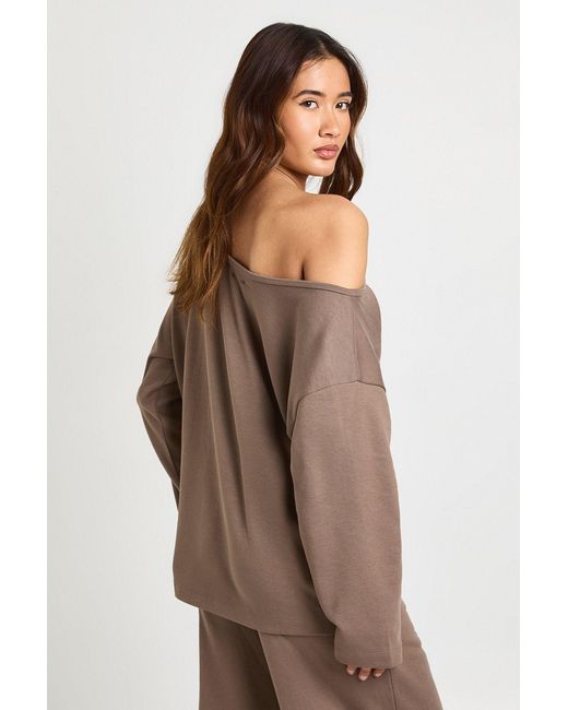Boohoo Natural Interlock Off Shoulder Sweatshirt