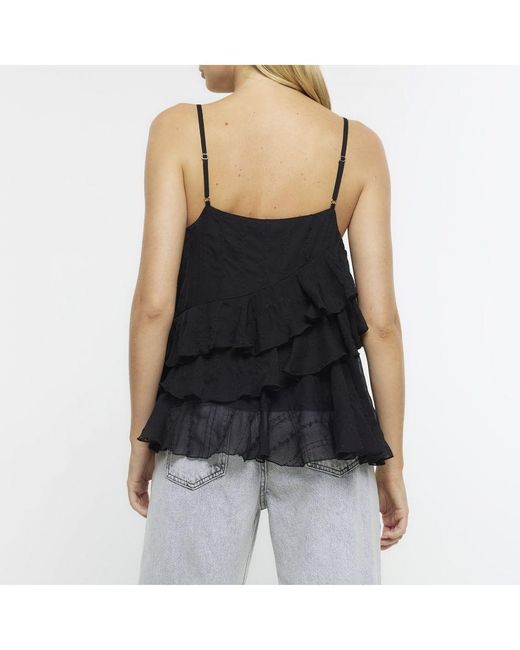 River Island Blue Cami Top Sequin Detail Frill