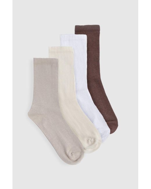 Boohoo White Tonal Crew Socks 4 Pack