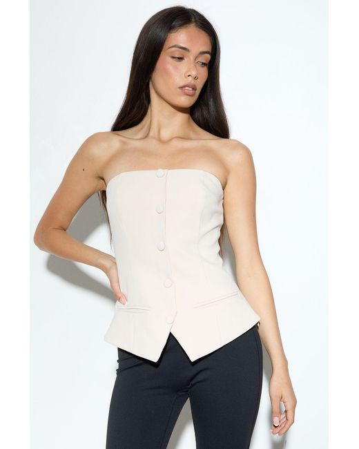 MissPap Blue Tailored Bandeau Button Front Bustier Top