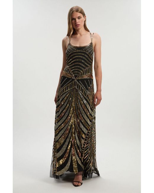 Karen Millen Black Premium Mirrored Crystal Embellished Woven Prom Dress