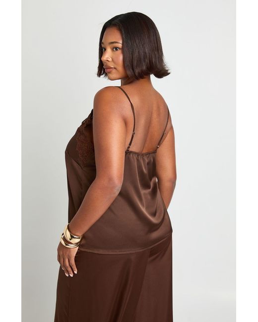 Boohoo Brown Plus Lace Trim Cami Top