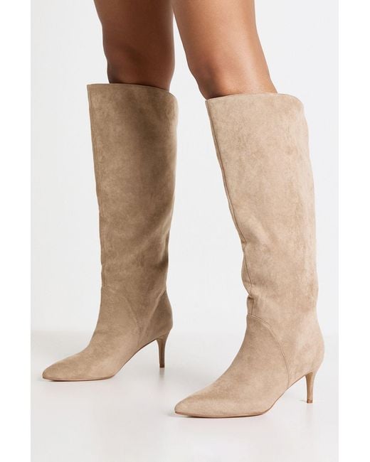 Boohoo Natural Wide Fit Faux Suede Curved Knee High Boots