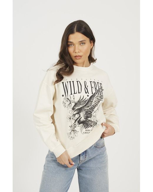 Brave Soul Natural Acid Wash Graphic Print Sweatshirt Cotton