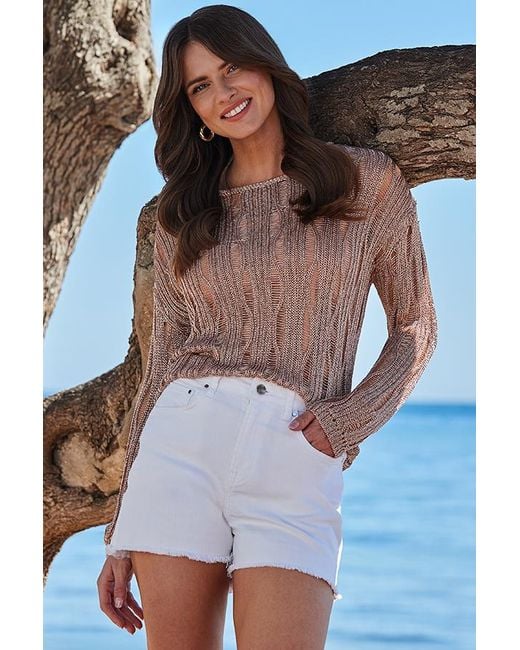 Sosandar Blue Rose Metallic Ladder Stitch Jumper