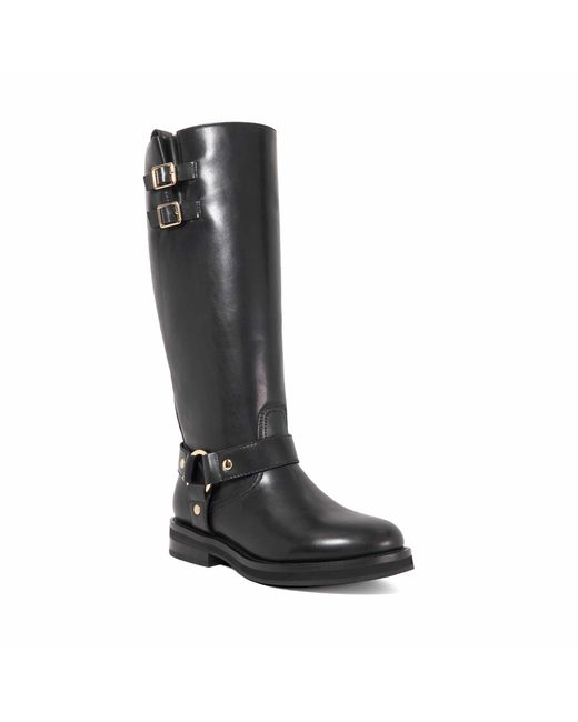 Dune Black Truely Leather Buckle Detail Knee High Boots