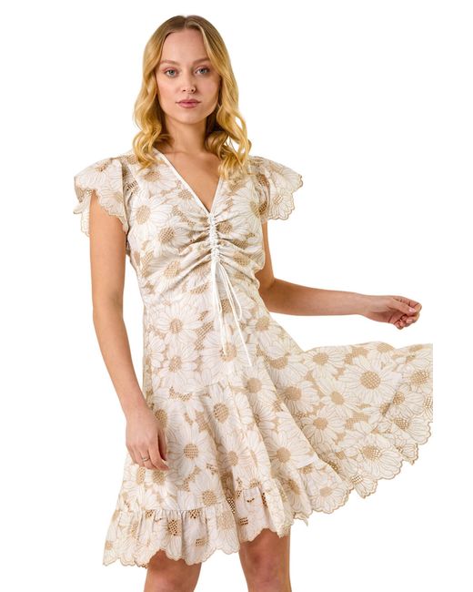 D.u.s.k Natural Broderie Anglaise Ruched Dress