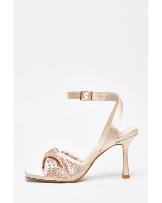 Quiz Natural Satin Diamante Twist Heeled Sandal