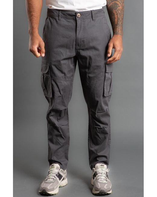 Tokyo Laundry Gray Cotton Twill Cargo Trouser for men