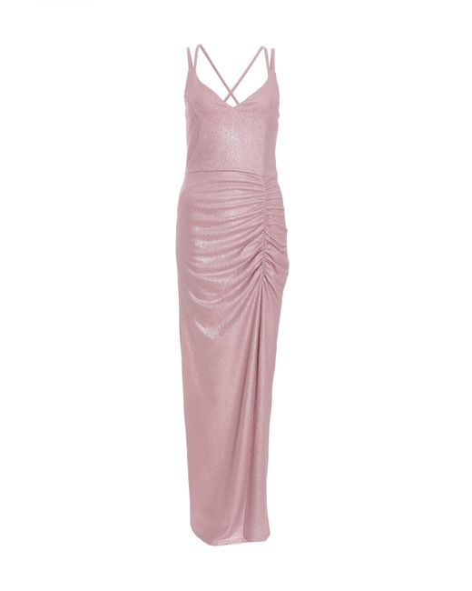 Quiz Pink Shimmer Ruched Maxi Dress