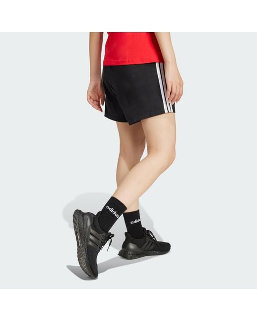 Adidas Black Essentials 3-Stripes Cotton Shorts