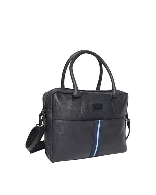 Barney's Originals Black Striped Leather Laptop Bag