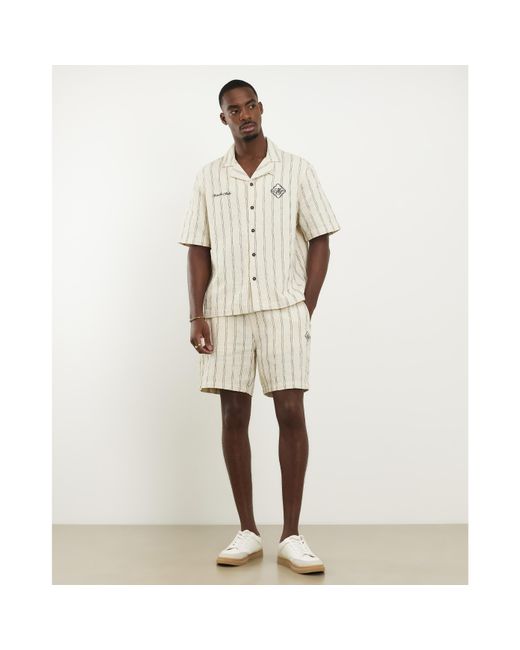 River Island Natural Cream Regular Fit Stripe Pull On Shorts for men