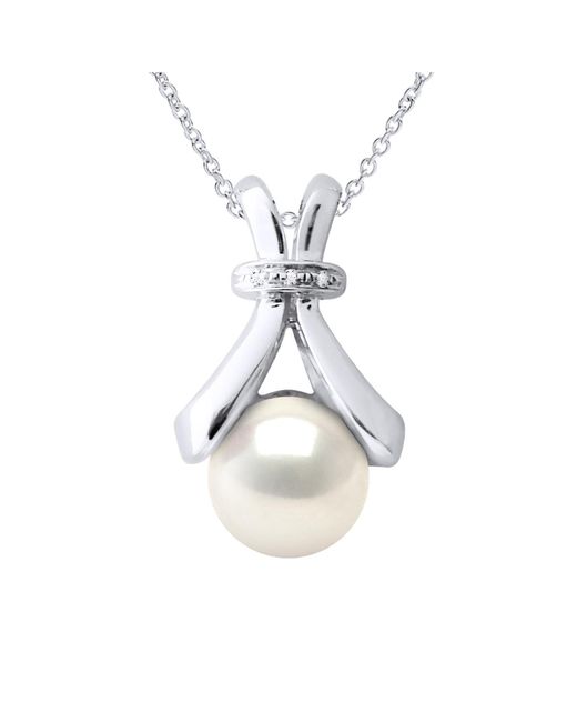 Ateliers Saint Germain Metallic Necklace Jewelry Diamond 0.01Cts And Real Cultured Freshwater Pearl Button 6-7 Mm