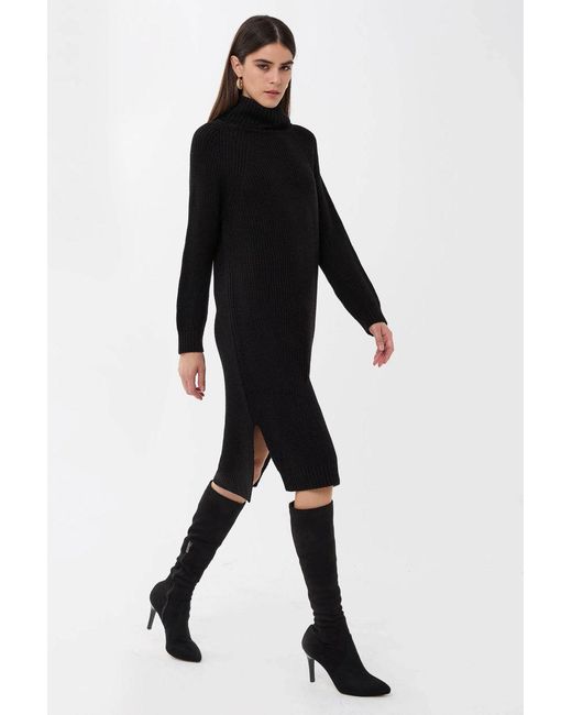 Hiccup Black Knitted High-Neck Midi Dress