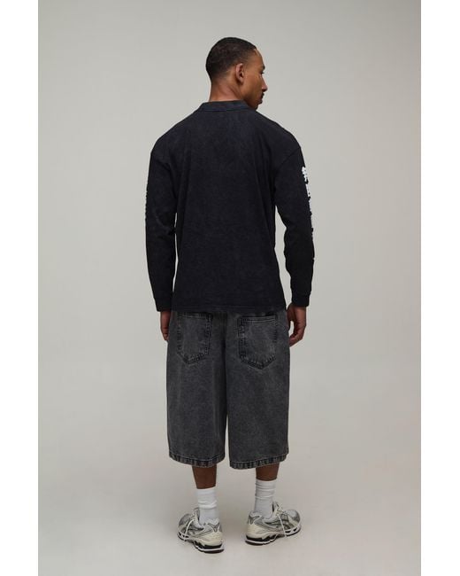 BoohooMAN Black Oversized Tiger Print Washed Long Sleeve T-Shirt for men