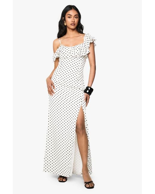 Boohoo Polka Dot Frill Detail Maxi Dress in White Lyst UK