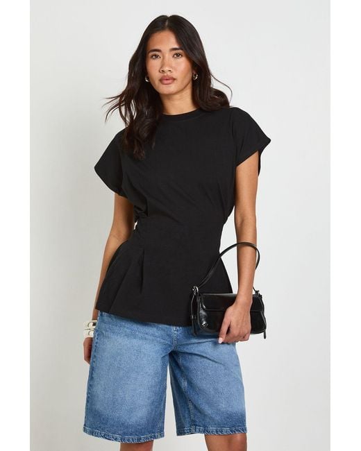 Boohoo Black Pleat Waist Peplum T -Shirt