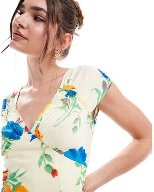 ASOS Blue V Neck Ruched Bust Detail Mini Tea Dress