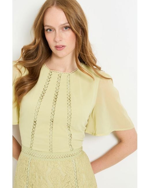 Wallis Yellow Dobby Lace Insert Midi Dress