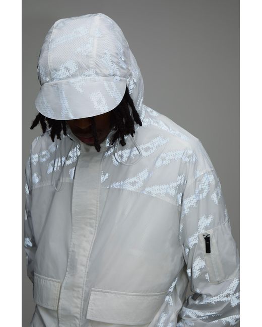 BoohooMAN White Oversized Boxy Reflective Printed Hooded Cagoule for men