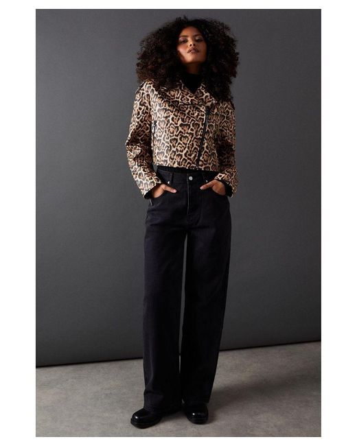 Warehouse Black Animal Oversized Biker Jacket