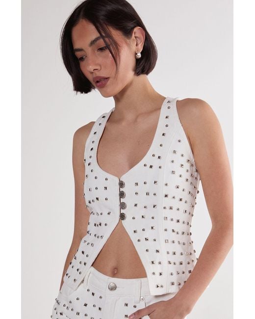 Nasty Gal White Studded Denim Corset Top
