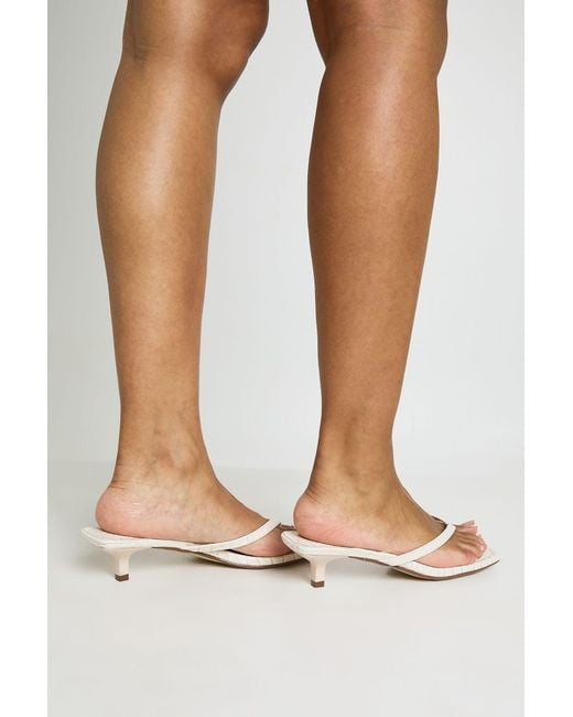 Boohoo White Croc Square Toe Kitten Heel Toe Post Mules