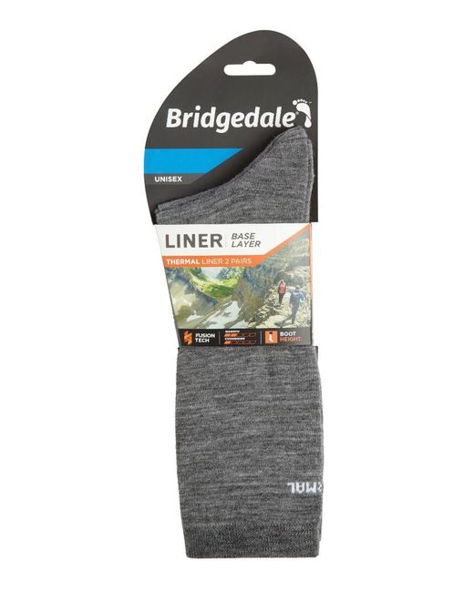 Bridgedale Gray 2 Pack Liner Base Layer Boot Socks
