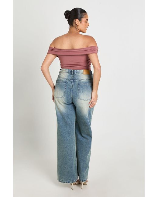 Boohoo Blue Plus Twist Bardot Bodysuit