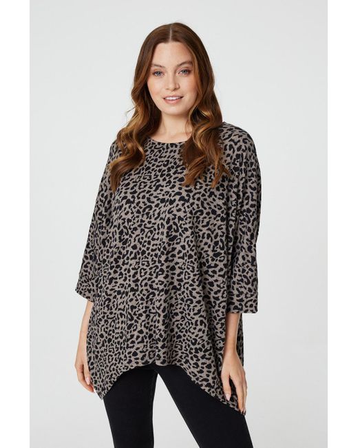 Izabel London Gray Leopard Print Oversized Top