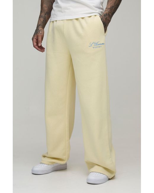 BoohooMAN Natural Tall Wide Leg Embroidered Homme Joggers for men