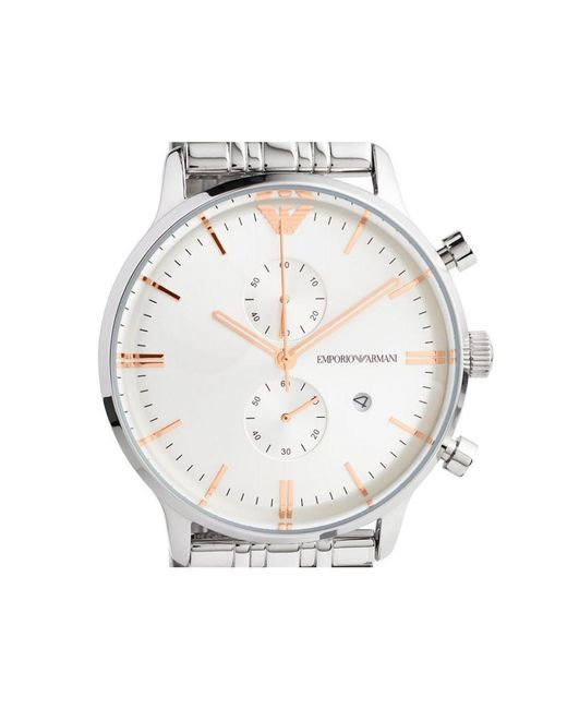 Emporio Armani White Ar1933 Ss Dial Chronograph Bracelet Watch for men