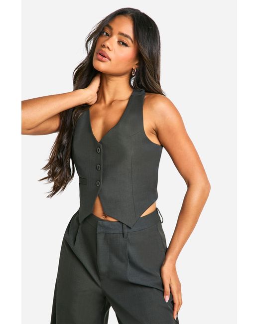 Boohoo Black Premium Woven Cross Back Detail Waistcoat