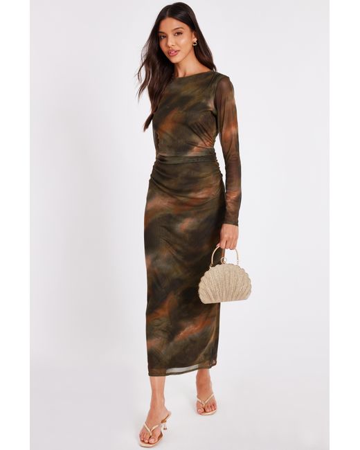 Quiz Printed Long Sleeve Midaxi Dress in Green | Lyst UK