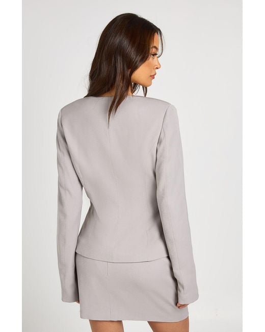 Boohoo Gray Tall Tailored Barrel Sleeve Cinch Waist Blazer