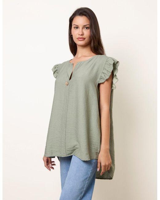 Blue Vanilla Natural One Button Frill Sleeve Top