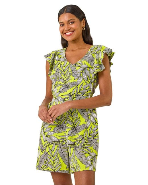 Roman Green Tropical Linen Mix Playsuit