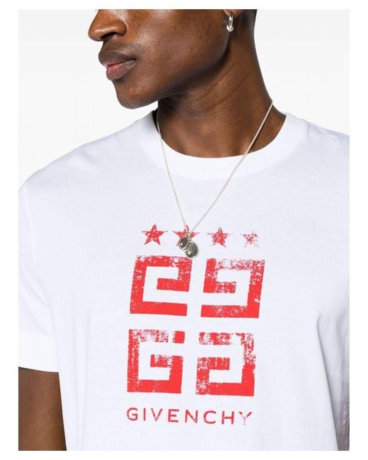 Givenchy White 4G Stars Logo Printed T-Shirt for men