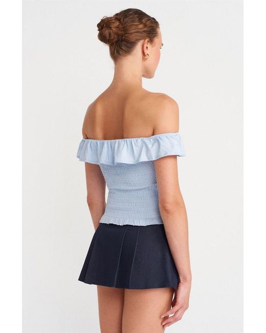 Dilvin Off-Shoulder Geribbelde Crop Blouse in het White