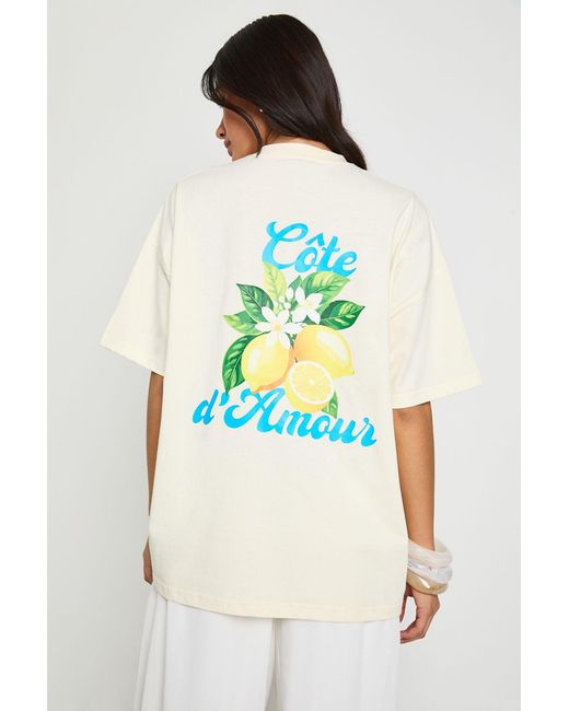 Boohoo Yellow Cote D-Amour Lemons Front And Back Printed T-Shirt